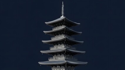 Five-Story Pagoda Towering Against Dark Sky Majestic Asian Architecture
