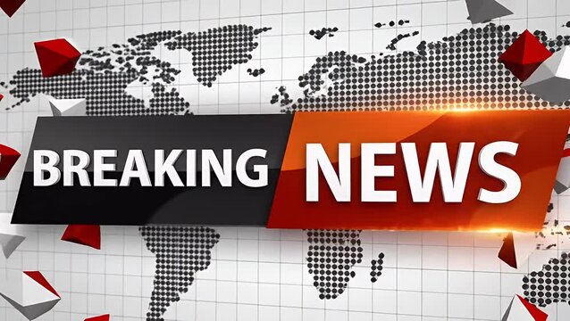 Breaking news graphical banner with digital world map background - Powered by Adobe