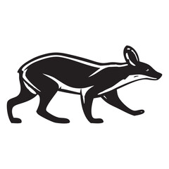 Stylized silhouette of a black bilby animal with long ears and a pointed snout