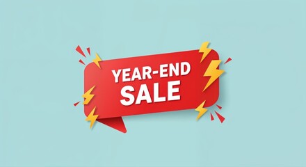 Year-End Sale Banner: A vibrant and eye-catching banner announces a year-end sale with bold text and dynamic design elements, symbolizing special promotions and seasonal savings.