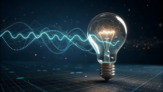 Light bulb emitting energy waves, symbolizing innovation, idea generation, and the power of creative thinking in the digital age - Powered by Adobe