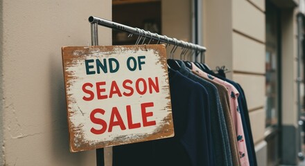 End of Season Sale: a weathered sign that boldly proclaims the 'End of Season Sale'. capturing the essence of bargain hunting, retail, and shopping. 