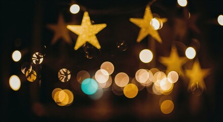 Twinkling Stars and Bokeh Lights: Close-up shot captures the enchanting glow of star-shaped lights and mesmerizing bokeh creating a warm, inviting atmosphere.