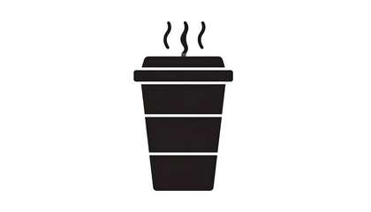 Monochrome illustration of a disposable coffee cup with rising steam, ready to take away