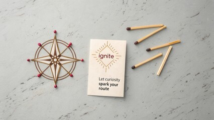 Curiosity and Ignition Inspiration with Compass, Matches, and Motivational Note for Personal Growth and Exploration