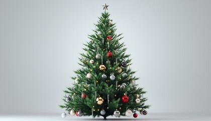 Festive Christmas Tree Adorned with Ornaments and Decorations.