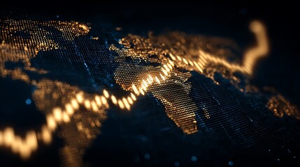 global economy growth arrow rising over world map, corporate luxury style, blue gold gradient, clean lines, glowing data grid, minimal futuristic finance aesthetic