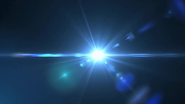 Bright blue optical lens flare with horizontal light streak