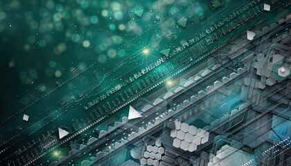 Abstract digital circuit board design with futuristic elements.