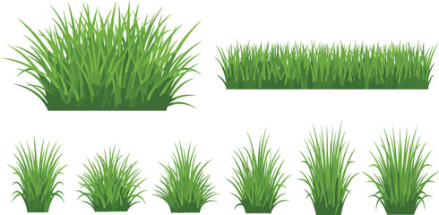 Grass patch vector set, green lawn clump illustration, landscaping design elements, nature ground cover concept, cad drawing flat vector