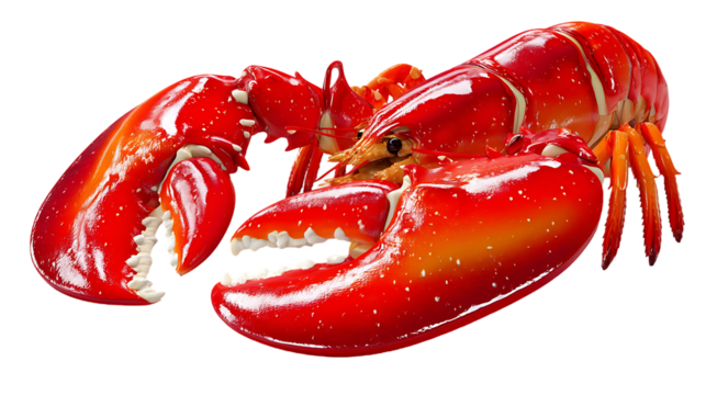 Bright red lobster with large claws 