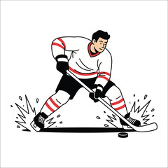 Fototapeta premium Hockey Player Skating and Shooting Puck with Splashing Ice hockey sport