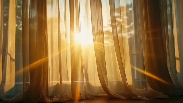 柔らかい光がカーテン越しに差し込む静かな希望の朝