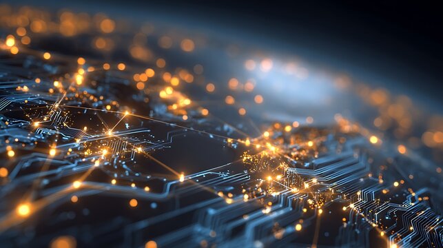 Connecting the global economy with technology: Bright digital lines connecting key cities - Powered by Adobe