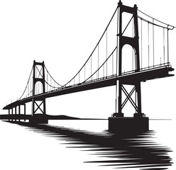 Fototapeta premium Iconic City Bridge Silhouette on Pure White Background 2. Minimal Black Bridge Outline Vector for Architecture Design 3. Suspension Bridge Silhouette Illustration — Clean Black Shape 4. Vintage St