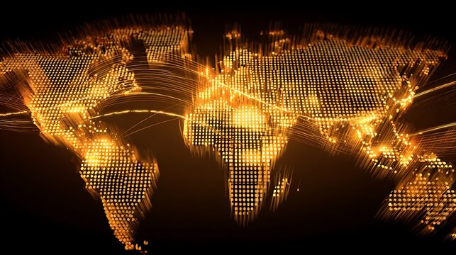 global tech investment flow, gold capital streams entering tech hubs on glowing world map, modern high-tech financial design - Powered by Adobe