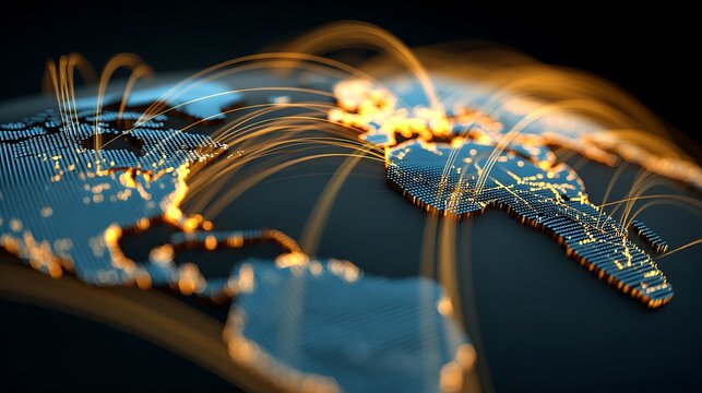 An economic scale is displayed above a world map, with graphs showing the trade balances of each region. - Powered by Adobe