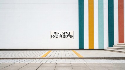 Minimalist wall design with motivational quote about focus and mental space in a modern architectural setting