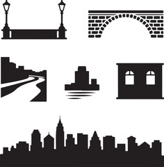 Obraz premium 1. Iconic City Bridge Silhouette on Pure White Background 2. Minimal Black Bridge Outline Vector for Architecture Design 3. Suspension Bridge Silhouette Illustration — Clean Black Shape 4. Vintage Ste