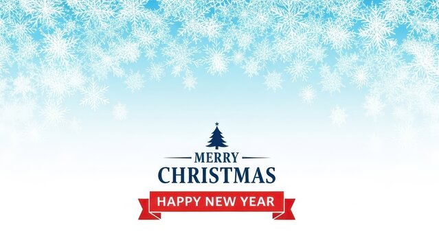 Festive christmas and new year greeting card with falling snowflakes.