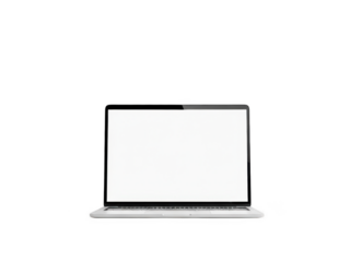Modern laptop computer displaying white screen isolated studio shot transparent background