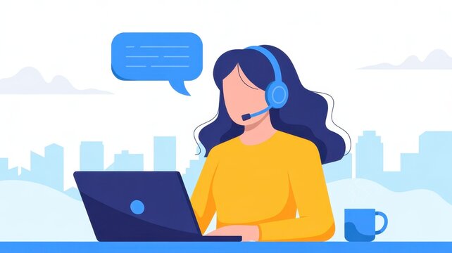 Digital Customer Support: A dedicated representative providing assistance with a smile, navigating technology and connecting with customers