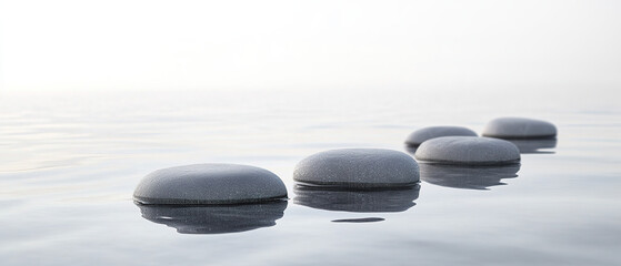 Zen path of stones on ocean n widescreen,  generative ai