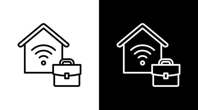 Hybrid Work Outline White Icon Set Design