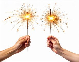 Celebration Sparkler Glow Pair in Hand, isolated on transparent background