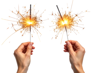 Holiday Sparkler Flames in Hand Collection, isolated on transparent background
