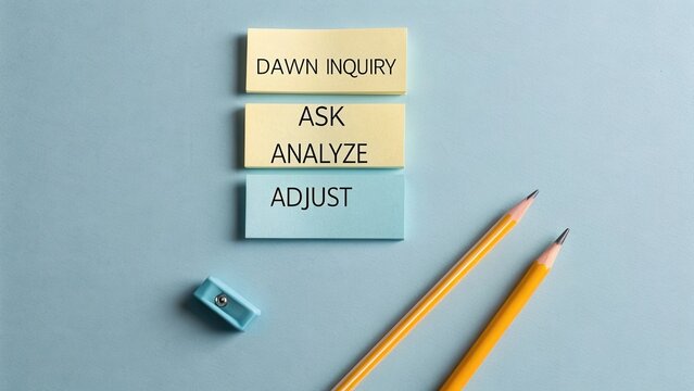 Colorful sticky notes with motivational phrases and pencils on blue background for productivity and planning themes