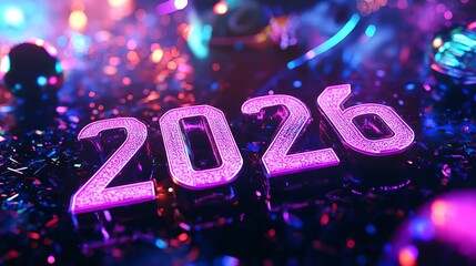 Cyberpunk New Year with vibrant neon lights and advanced technology .