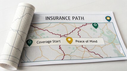 Detailed Map Illustrating Insurance Path with Coverage Start and Peace of Mind Icons for Planning and Guidance