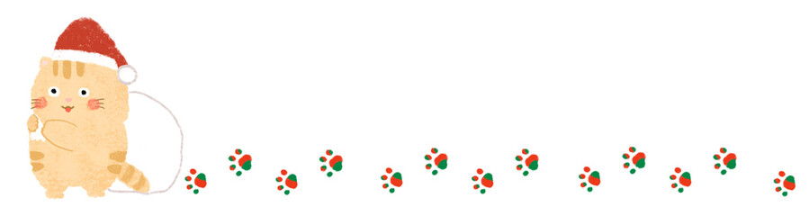 ねこのクリスマスのライン素材　クレヨンタッチ