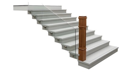 stairs, staircase, steps, white stairs, stairway, stair design, wooden railing, railing post, architecture element, interior stairs, home stairs, modern staircase, isolated stairs, clean background, m