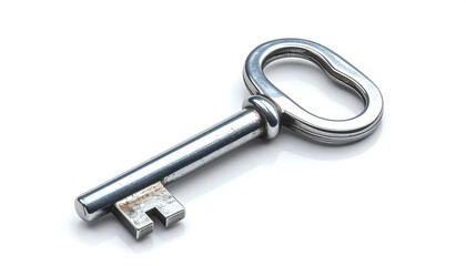 Old metallic antique key isolated on white background for door security and access