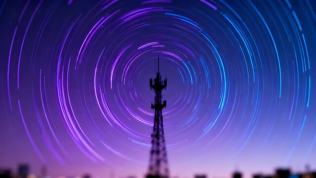 Generative AI Digital Nexus: Future Connectivity Over Dynamic Star Trails.