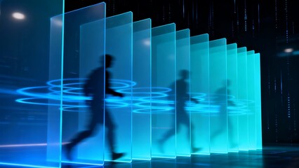 Generative AI digital progress through luminous data portals.