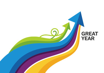 Great Year Concept with Colorful Upward Arrows on White Background.