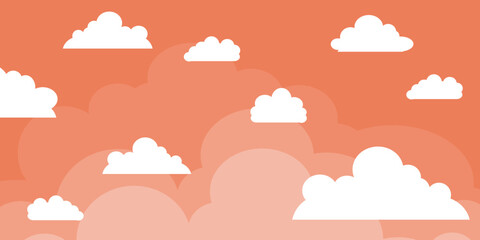 Cute pink sky illustration with cloud bubbles. Nature scenery theme	
