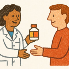 Female Doctor Giving Medicine Bottle to Patient