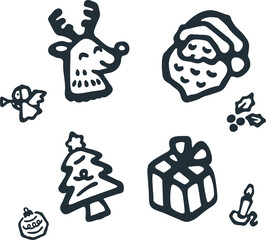 Hand-Drawn Christmas Icon Set: Santa, Reindeer, Tree, and Gifts