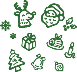 Hand-Drawn Christmas Icon Set: Santa, Reindeer, Tree, and Gifts
