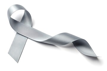 Grey awareness ribbon, symbolizing various causes, elegantly isolated on white background
