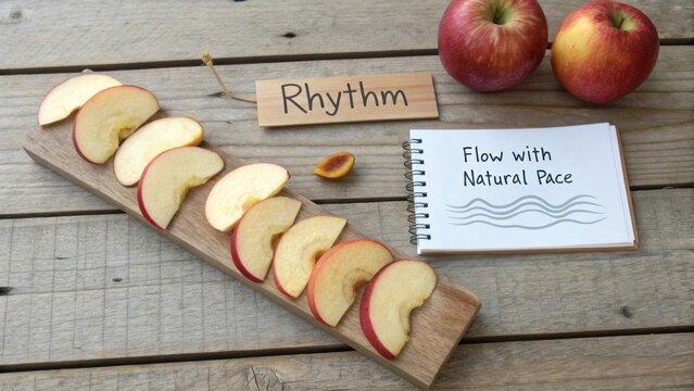 Slices of Apple with Inspiration Note on Flow and Natural Pace for Healthy Living and Positive Vibes