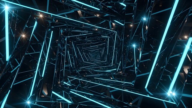 Abstract tunnel with blue neon lights and reflective surfaces creating a futuristic corridor look - Powered by Adobe