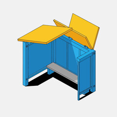 Blue and Yellow Bus Stop Shelter Illustration with Bench.