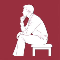 Man in Thoughtful Pose Sitting on Stool.