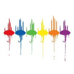 Colorful Umbrellas with Paint Drips Abstract Art.