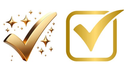 Golden Check Marks and Sparkles Keywords: check mark, tick, yes, approval, success, correct